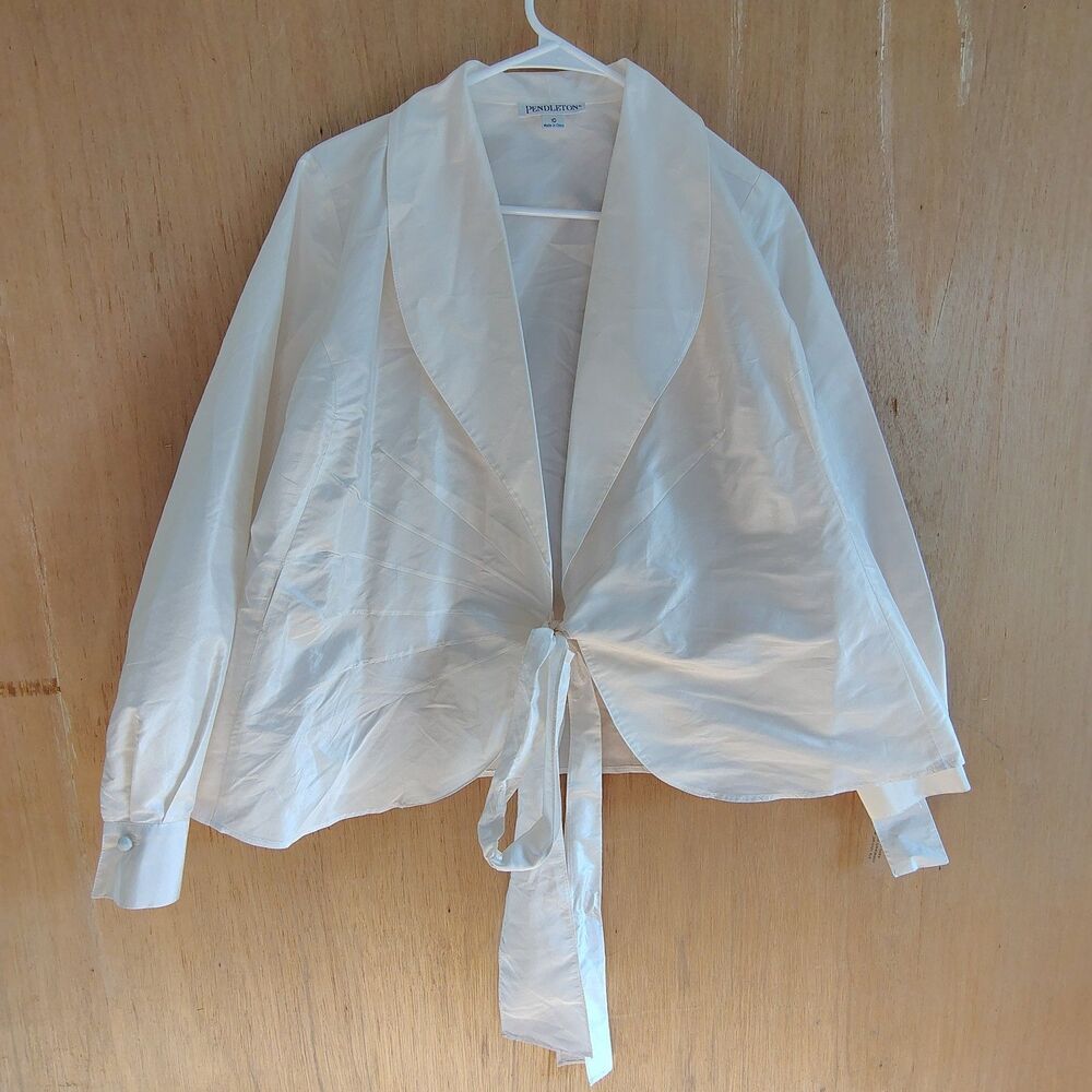 Pendleton 100 Silk Blazer Women's Size 10 Ivory Long Sleeve